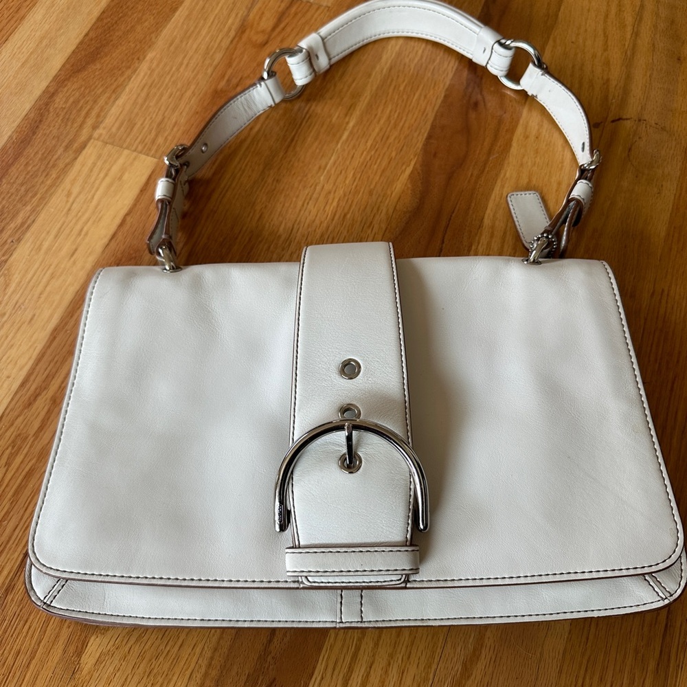 Elegant White Leather Coach Hobo Bag